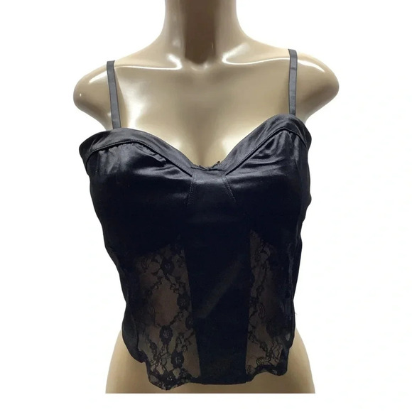 Hesperus black satin & lace crop top size large new without tags - Picture 1 of 5